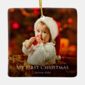Eerste kerst Baby foto feestelijke kerstmuts Keramisch Ornament (Voorkant)