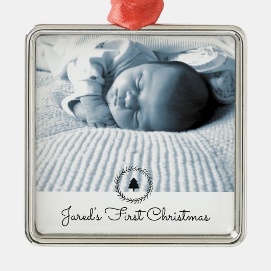 Eerste kerst Baby foto Keepsake Metalen Ornament (Voorkant)