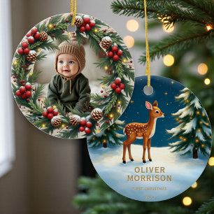 Eerste kerst baby foto keramisch ornament