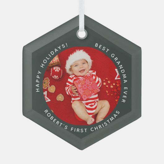 Eerste kerst Baby foto Kerstmis oma Glas Ornament (Voorkant)