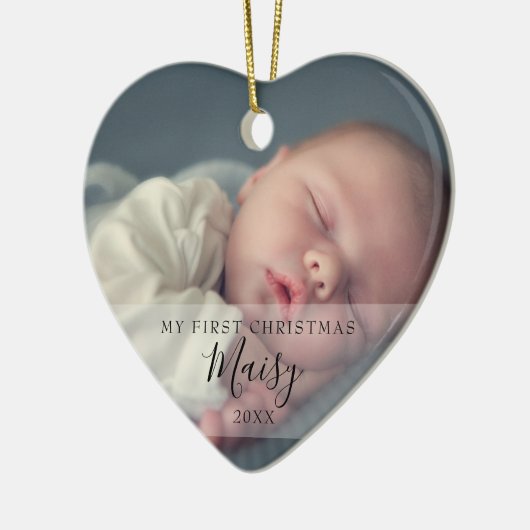 Eerste kerst baby foto monogram keramiek ornament (Links)