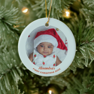 Eerste kerst baby foto naam keramisch ornament