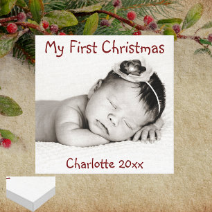 Eerste kerst baby foto naam toevoegen canvas afdruk
