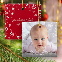 Eerste Kerst Baby Foto Nieuwe Ouders Sneeuwvlokken Keramisch Ornament