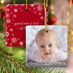 Eerste Kerst Baby Foto Nieuwe Ouders Sneeuwvlokken Keramisch Ornament