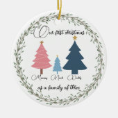 Eerste kerst baby foto roze en blauwe bomen keramisch ornament (Voorkant)