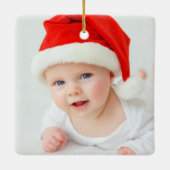 Eerste kerst baby foto schattig groen keramisch ornament (Achterkant)