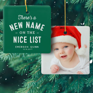 Eerste kerst baby foto schattig groen keramisch ornament