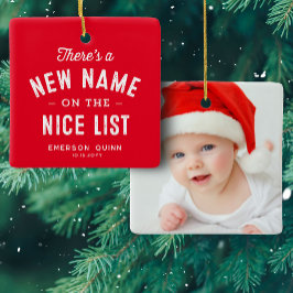 Eerste kerst baby foto schattig rood keramisch ornament