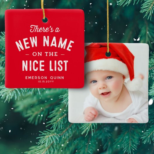 Eerste kerst baby foto schattig rood keramisch ornament