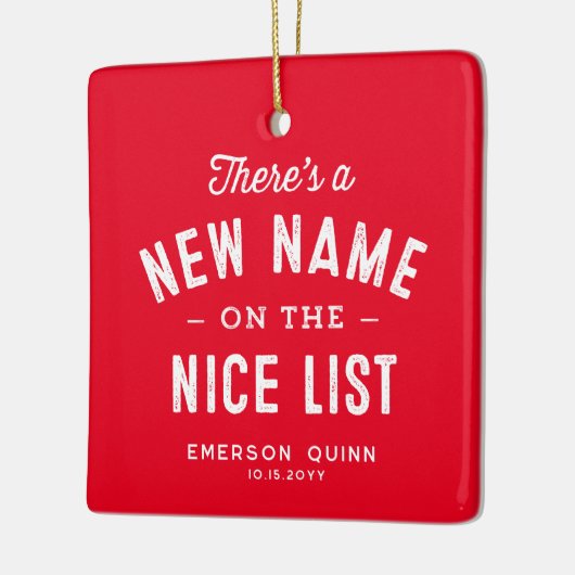 Eerste kerst baby foto schattig rood keramisch ornament (Links)