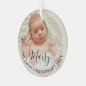 Eerste kerst baby foto script naam glas ornament (Voorkant links)