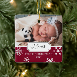 Eerste kerst baby foto sneeuw Bourgondië Keramisch Ornament