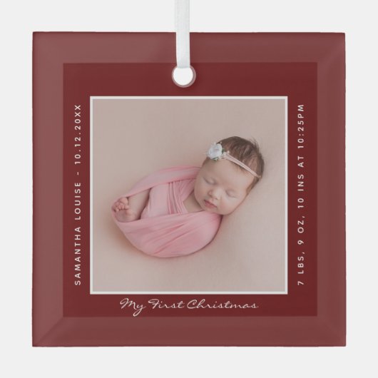 Eerste kerst Baby Foto Vakantie Keepsake Glas Ornament (Voorkant)