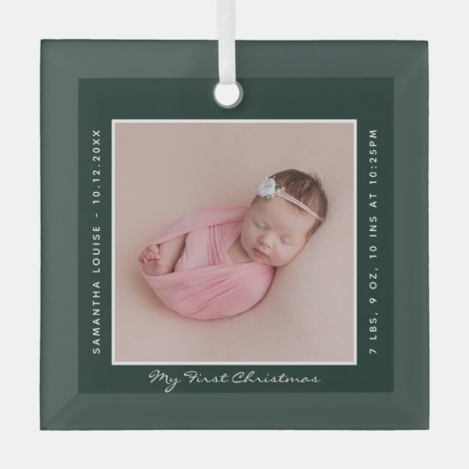 Eerste kerst Baby Foto Vakantie Keepsake Glas Ornament (Voorkant)