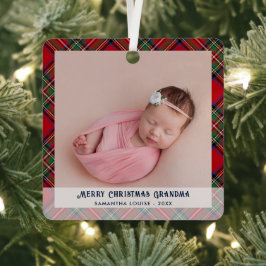 Eerste kerst Baby Foto Vakantie Tartan Metalen Ornament