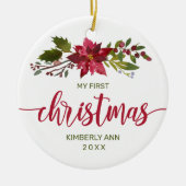 Eerste Kerst Baby Foto Waterverf Floral Keramisch Ornament (Voorkant)