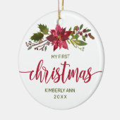 Eerste Kerst Baby Foto Waterverf Floral Keramisch Ornament (Links)