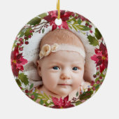 Eerste Kerst Baby Foto Waterverf Floral Keramisch Ornament (Achterkant)