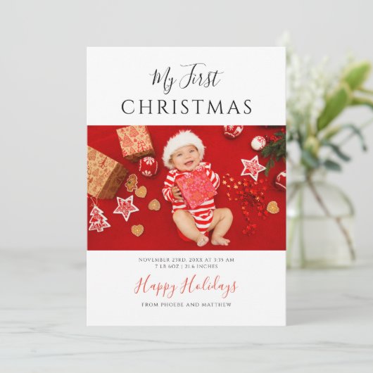 Eerste kerst Baby fotocollage Feestdagenkaart (Staand voorkant)