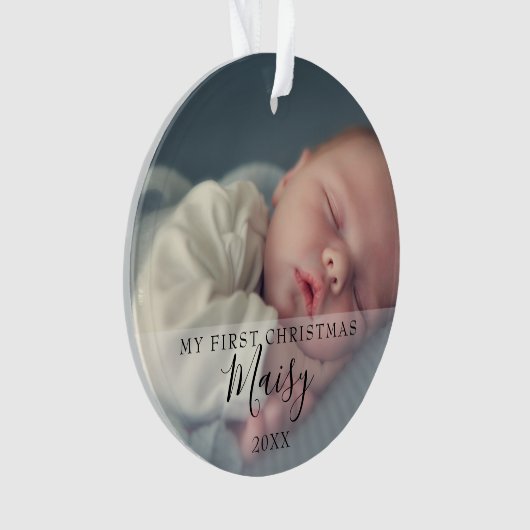 Eerste kerst baby foto's script naam ornament (voorkant)