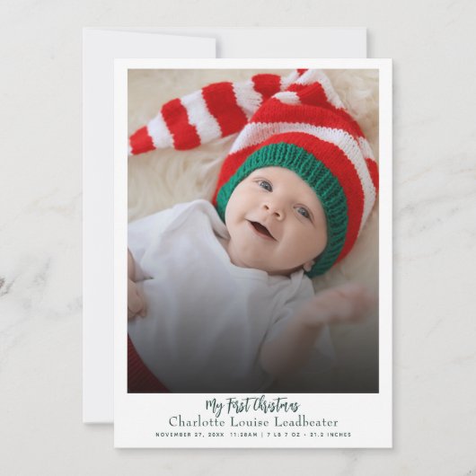 Eerste kerst Baby geboorte foto modern Feestdagenkaart (Voorkant)