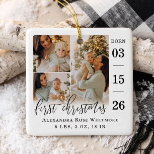Eerste kerst baby geboorte statistieken foto colla keramisch ornament