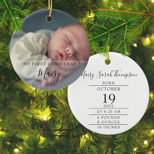 Eerste kerst baby geboorte statistieken foto keramisch ornament