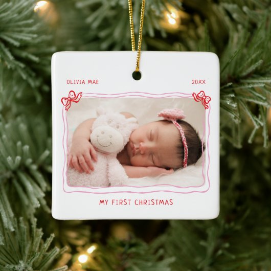 Eerste kerst Baby Hand getrokken boog Lijst Keramisch Ornament (Boom)