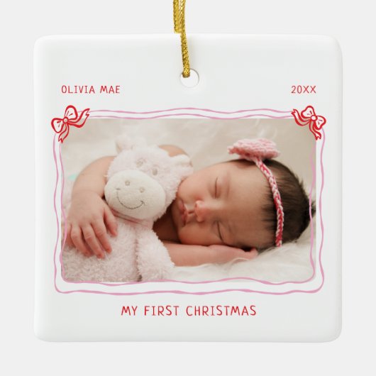 Eerste kerst Baby Hand getrokken boog Lijst Keramisch Ornament (Voorkant)
