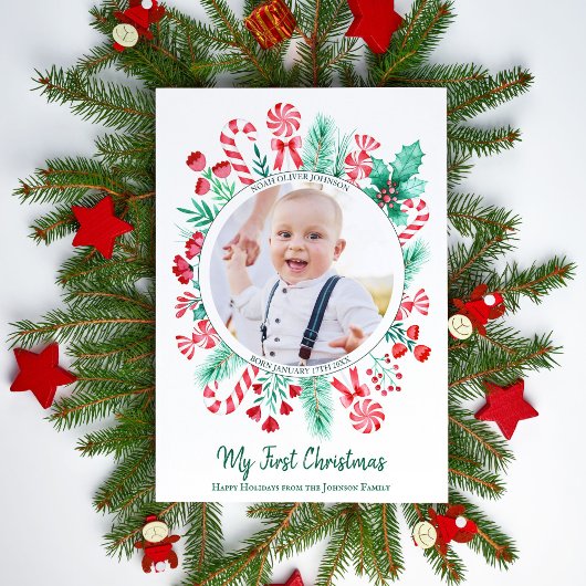 Eerste kerst Baby Keepsake kerstfoto Feestdagenkaart