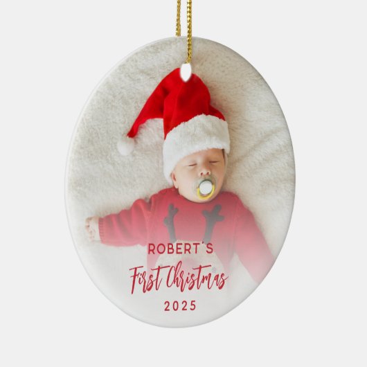 Eerste kerst Baby Photo Script Custom Keramisch Ornament (Rechts)