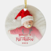 Eerste kerst Baby Photo Script Custom Keramisch Ornament (Voorkant)