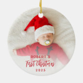 Eerste kerst Baby Photo Script Custom Keramisch Ornament (Achterkant)