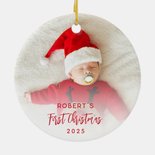 Eerste kerst Baby Photo Script Custom Keramisch Ornament (Achterkant)