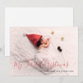 Eerste kerst baby Rode script familie foto Feestdagenkaart (Voorkant / Achterkant)