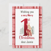 Eerste Kerst Baby Schattige Bunny Plaid Feestdagenkaart (Voorkant)