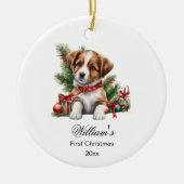 Eerste Kerst Baby Schattige Puppy Keramisch Ornament (Voorkant)