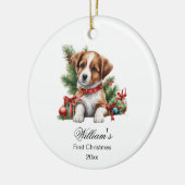 Eerste Kerst Baby Schattige Puppy Keramisch Ornament (Links)