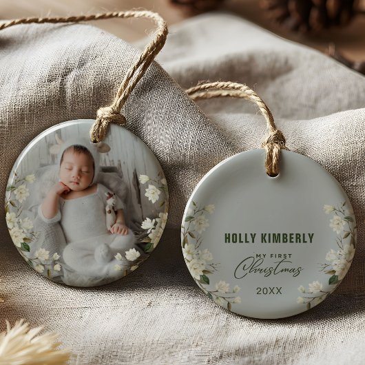 Eerste kerst babylijst foto keramisch ornament