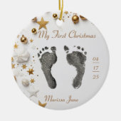 Eerste Kerst Baby's Voet Prints Naam Foto Star Keramisch Ornament (Voorkant)
