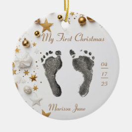Eerste Kerst Baby's Voet Prints Naam Foto Star Keramisch Ornament