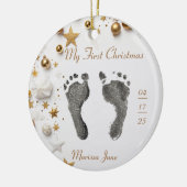 Eerste Kerst Baby's Voet Prints Naam Foto Star Keramisch Ornament (Links)
