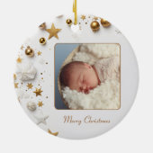 Eerste Kerst Baby's Voet Prints Naam Foto Star Keramisch Ornament (Achterkant)