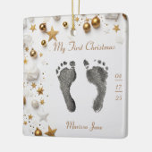 Eerste Kerst Baby's Voet Prints Naam Foto Star Keramisch Ornament (Links)