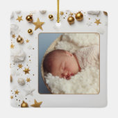Eerste Kerst Baby's Voet Prints Naam Foto Star Keramisch Ornament (Achterkant)