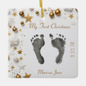 Eerste Kerst Baby's Voet Prints Naam Foto Star Keramisch Ornament (Voorkant)
