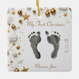 Eerste Kerst Baby's Voet Prints Naam Foto Star Keramisch Ornament