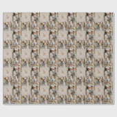 Eerste kerst beige rendier elegante multi foto cadeaupapier (Vlak)