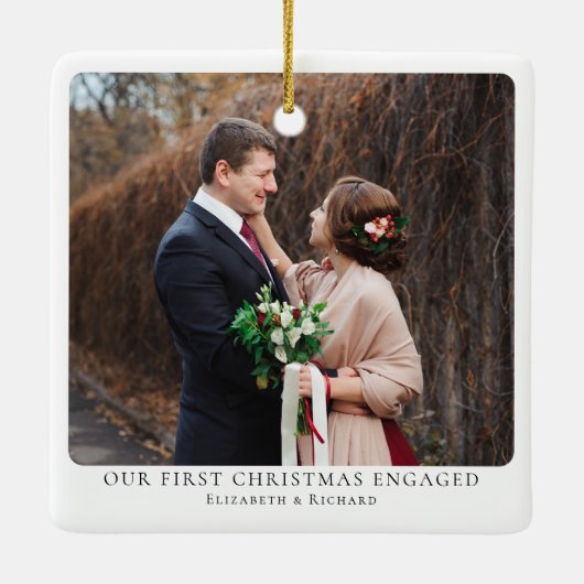 Eerste kerst betrokken minimale foto keramisch ornament (Achterkant)